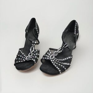 Salsa Ballroom Heels Elegant Black Rhinestone Women's 8